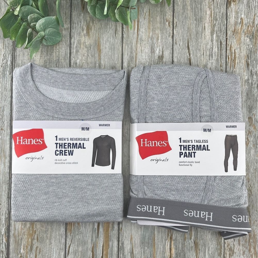 Mens Hanes Originals Raschel Reversible Knit Thermal Top & Bottom Size M